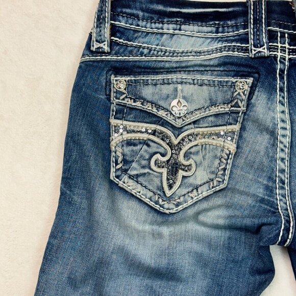 Rock Revival Jeans Skinny Stacey Distressed Low Rise Glittered Women's Size 28 - Picture 12 of 14
